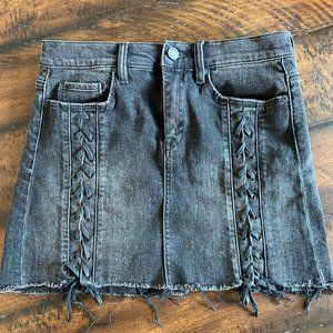 Blank NYC Black Denim Skirt with Lace-Up Detailing